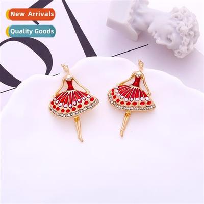 fashi temperament enamel drilling dancing girl earrings cute