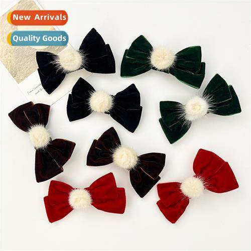 New hairball velvet bow hairpin female retro wild Japan and
