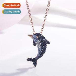 dolphin necklace diamd silver inlaid plated zirc female