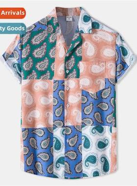 22 summer new Hawaiian beach style Cuban collar digal printi