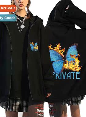 Fashi Autumn Womens Zipper Hoodie Butterfly Pullover Hoodie