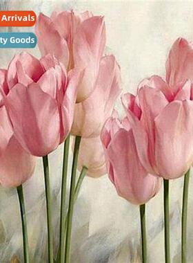 Cross Stch New DIY Tulip Flower Full Stch Simple Hmade Threa