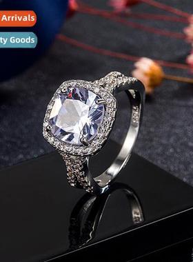 Square zircia wedding ring female      inlaid classic four c