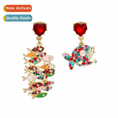 simple creative colorful oil droplets fish earrings retro di