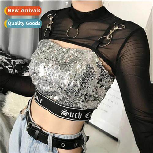 2023 Mesh See Through Lg Sleeve Ir Ring Nine Top Solid Color