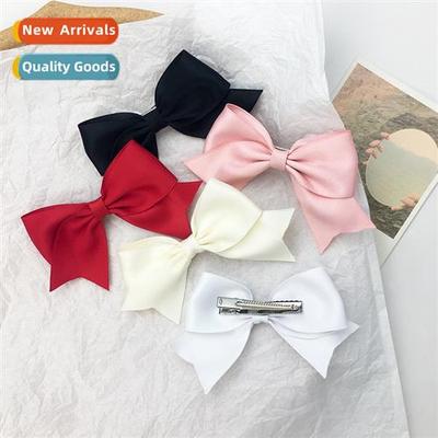 Solid colour satin dovetail bow hair clips sweet girl cute h