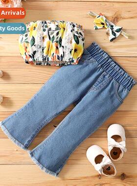 Girls spring  fall  2021 new n sleeveless e-shoulder floral