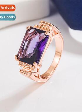 Diamd zircia imati amethyst ring women 18k gold rose gold fo