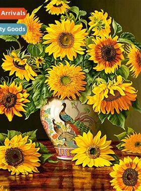 Diamd painting new DIY sunflower vase drill round diamd h-pa