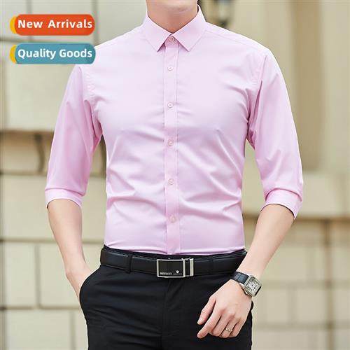 Korean versi   seven-part sleeve shirt mens elastic Slim shi