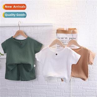cott linen set summer sma sleeved new short 2023 childrens