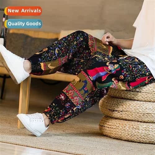 2022 new mens loose casual pants Chinese style cott and line