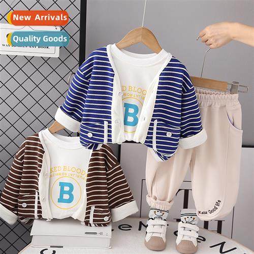 Childrens fall su 2023 new baby clos three- clothing striped