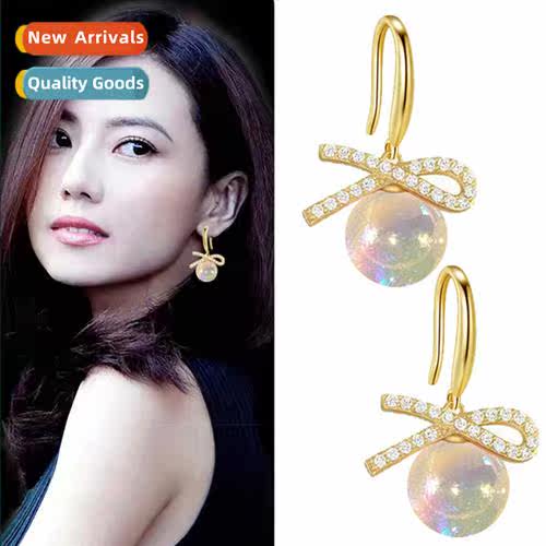 Fairy bow dazzle color mermaid Ji faux pearl earrings female