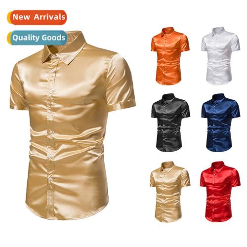 Mens Glossy 70s Disco Short Sleeve Shirt C07