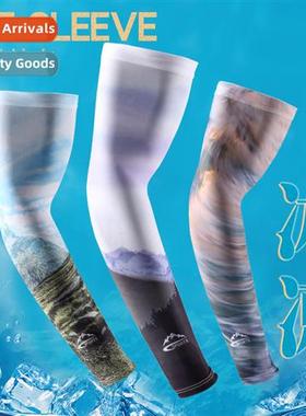 Printed sunscreen summer high elastic ice silk mens sleeve c