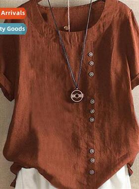 2022 Spring  Summer Vintage Large Size Casual Loose Cott Sho