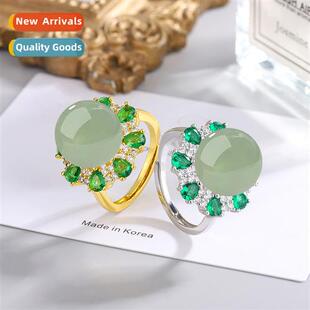 Ethnic style retro inlaid zircia finger ring opening adjusta