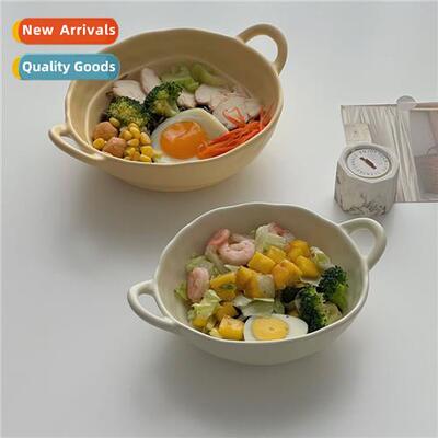 Korea ins retro ceramic bowl double ear bowl household table