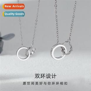 Wooden branch double ring necklace pair  couples ins niche