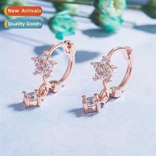 full face petals five diamds sweet earrings thin round