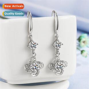 n fashi micro-set zircia earrings female rotating clover ear