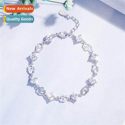 n new heart-shaped whe diamd zirc bracelet female heart hear
