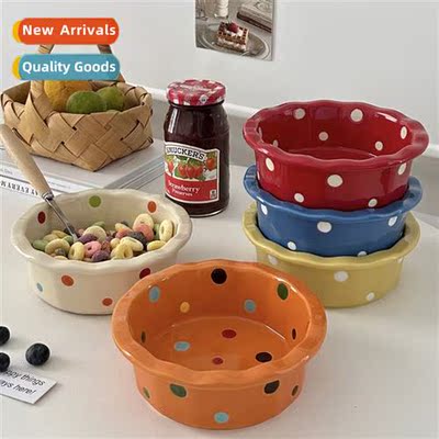 Ins style ceramic bowl Korean cute dessert bowl lace polka d