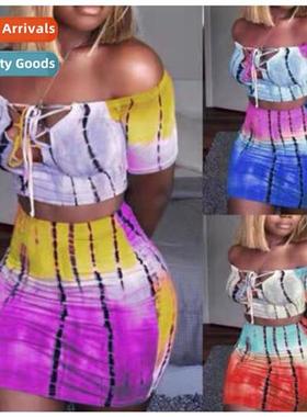 Sexy Womens Tight Dresses Two Piece Tops Hollow Cropped  Wai