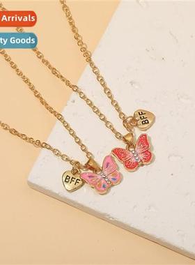 Butterfly Cherry Blossom Patchwork Necklace BFF Drip Oil All