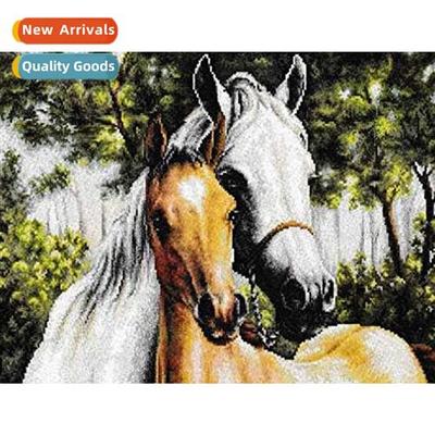 New modern living room two horses cross stch hmade full embr