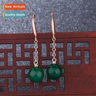 green chalcedy Vintage female style earrings rose ethnic