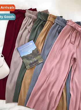 2021 spring and summer new Korean chic solid color pleated w