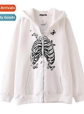 Dark wind hip-hop gothic Harajuku Y2k sternum zipper hoodie