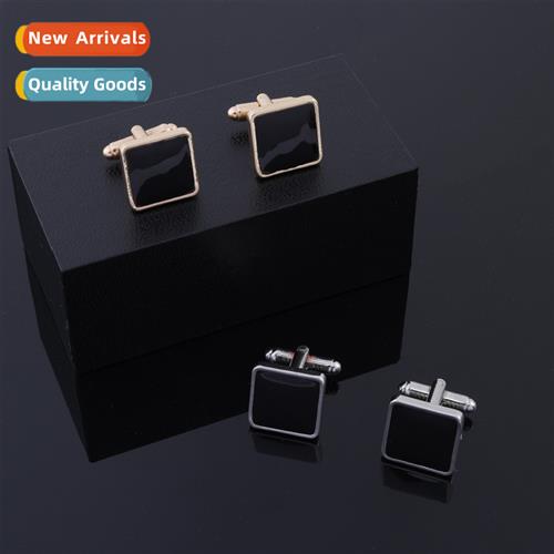 New simple geometric versatile square alloy black cufflinks
