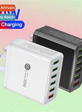 Cell phe charger QC3.0 six-port 30W an U.S. Brish Korean plu