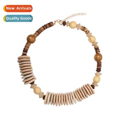 exaggerated bohemian hmade beaded necklace geometric wooden