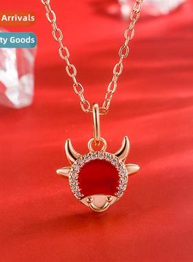 2021 new small golden calf necklace female natal year red ca