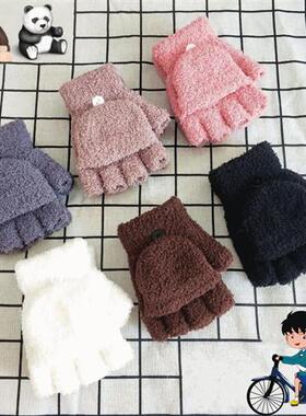 Childrens winter 6-10 years old thickened warm knted coral f