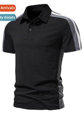 2022 black polo summer regular casual color blocking loose t