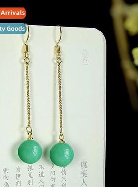 S925 sterling silver 10MM natural dgling jade earrings femal