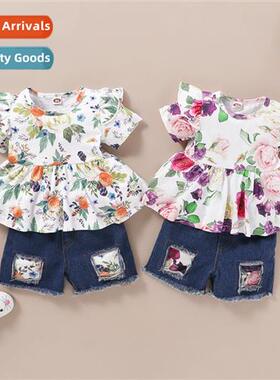 Girls spring  fall  2020 new n short-sleeved small floral to