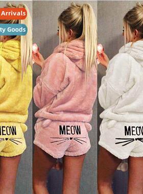 2023 fall  winter in womens cat embroidered velvet pajamas h