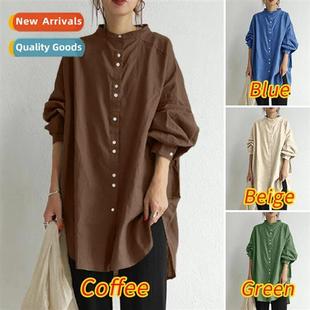 new solid collar Autumn linen Womens cott Spring color