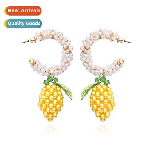 New simple alloy pearl earrings retro fashi pineapple earrin