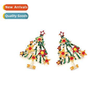 persalized color enamel Christmas star earrings temperament