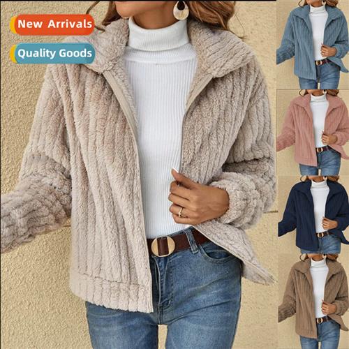 Womens 2023 fall  winter new p stripe wool plush cardigan la