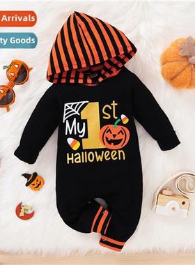 ins baby spring  fall  2021 new n lg-sleeved Halloween lette