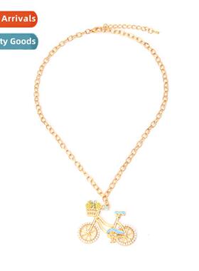 Simple zinc alloy creative bicycle wh diamds necklace retro