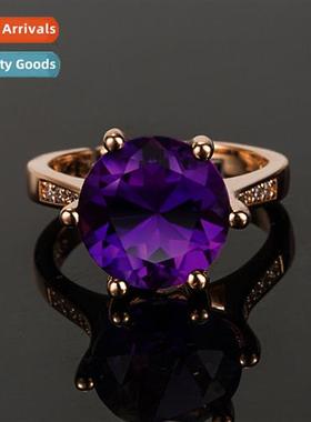 n round diamd amethyst open ring female six claws set wh dia